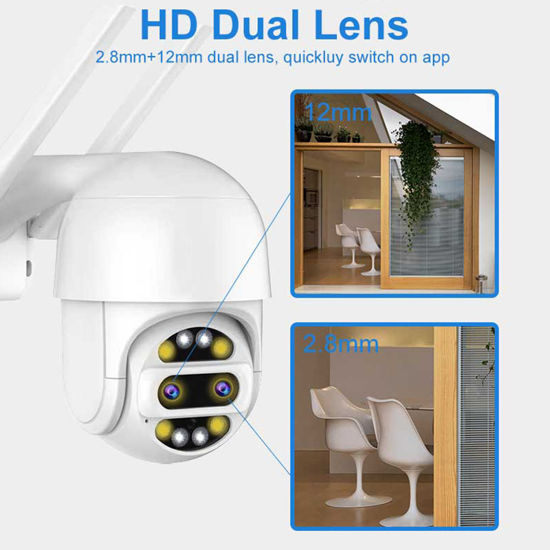Dual Lens 4MP 4K 8MP Icsee WiFi Outdoor Wireless Security Dome WiFi PTZ Camera